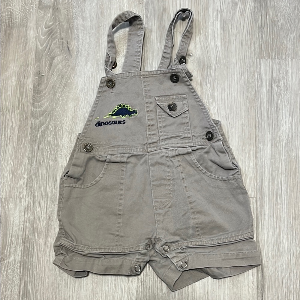 4/$20 Gray Kids Overalls with Dinosaur Embroidery 18M